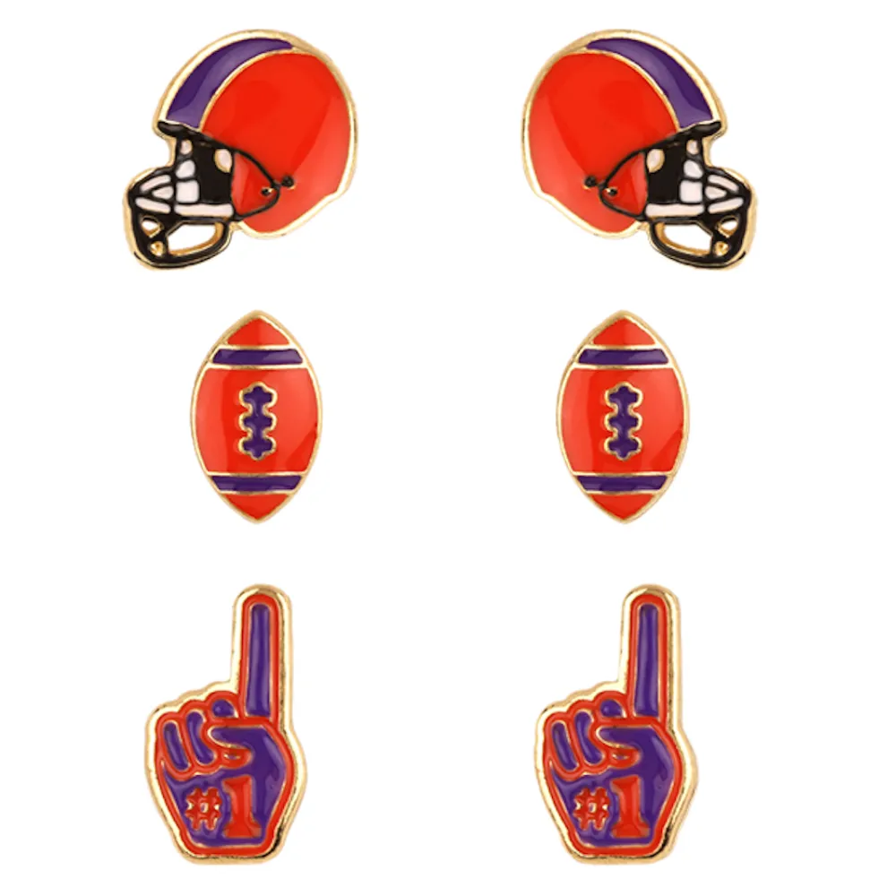 SET OF 3 GAMEDAY ENAMEL STUD EARRINGS- BLUE AND WHITE