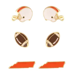 SET OF 3 TENNESSEE ENAMEL STUD GAMEDAY EARRINGS- WHITE AND ORANGE