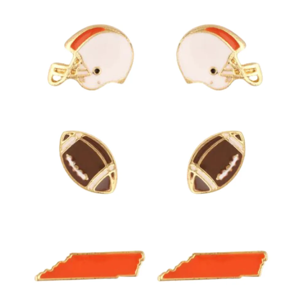 SET OF 3 TENNESSEE ENAMEL STUD GAMEDAY EARRINGS- WHITE AND ORANGE