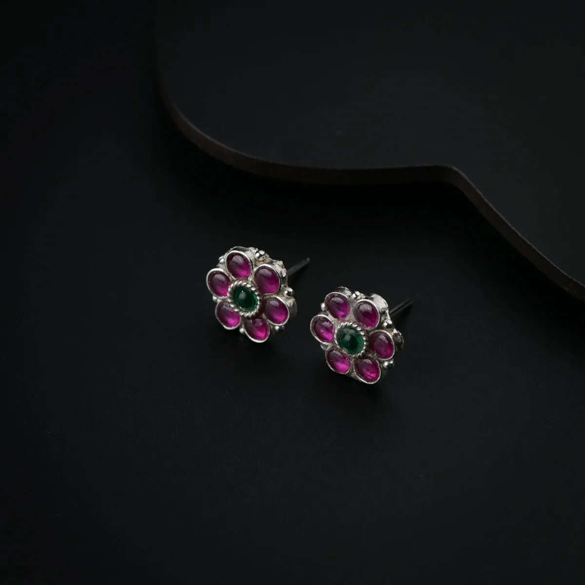 Silver Pink Flower Earring