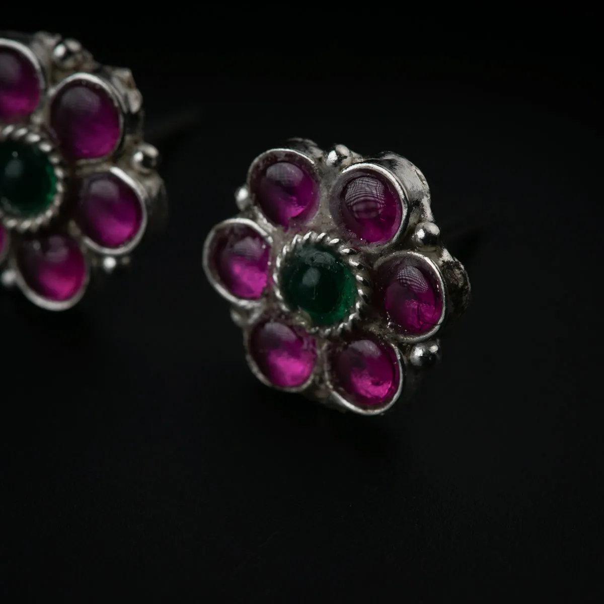 Silver Pink Flower Earring