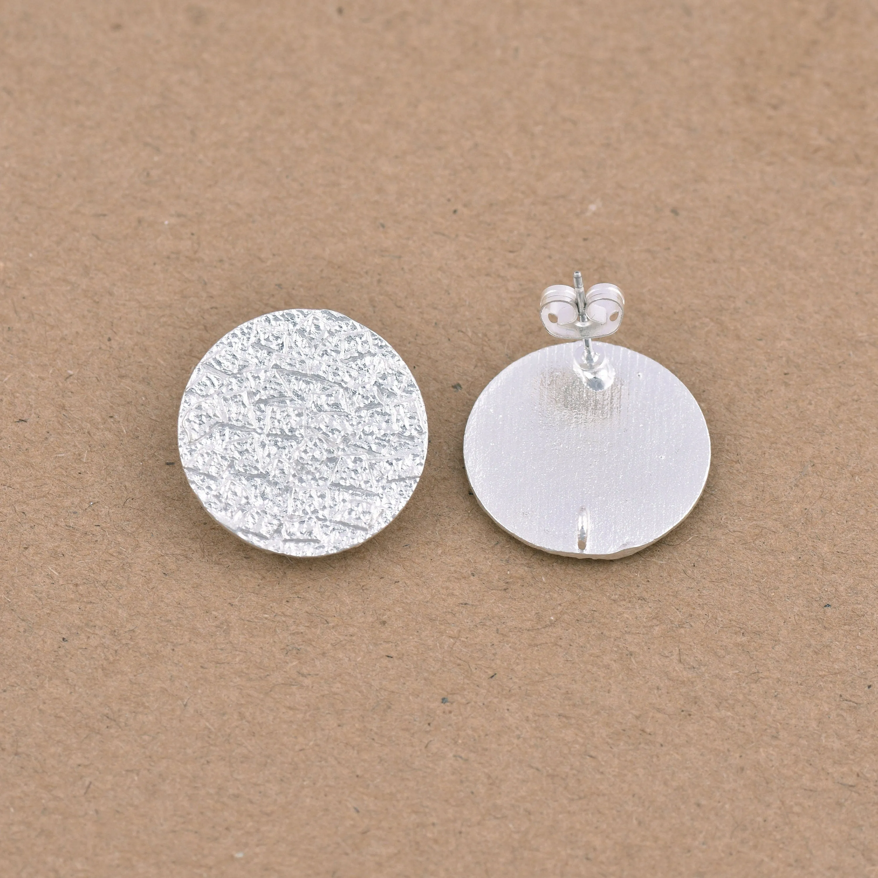 Silver Plated Textured Round Earring Studs