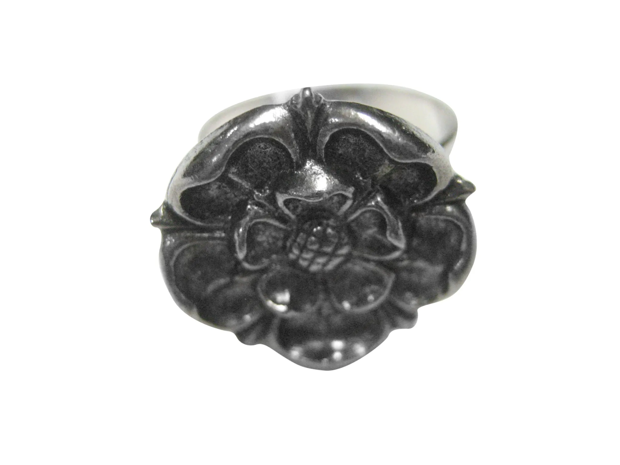 Silver Toned Tudor Rose Adjustable Size Fashion Ring