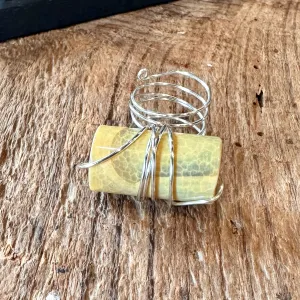 Silver Wire  Yellow Agate Adjustable Ring