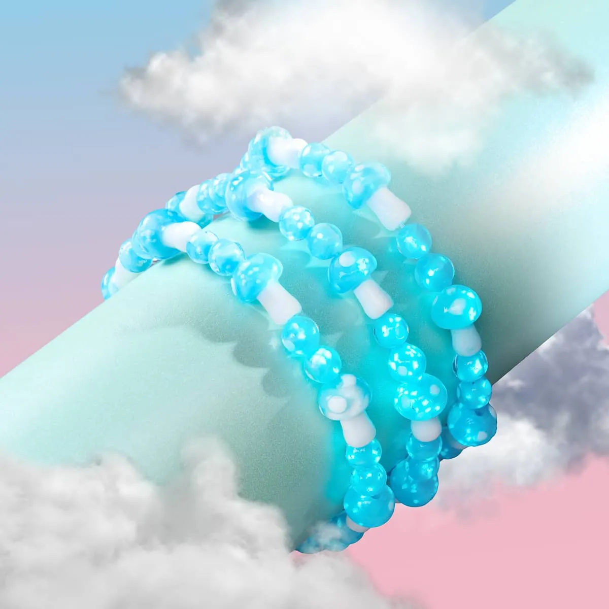 Sky Blue | .925 Sterling Silver | Deluxe Firefly Glass Mushroom Bracelet
