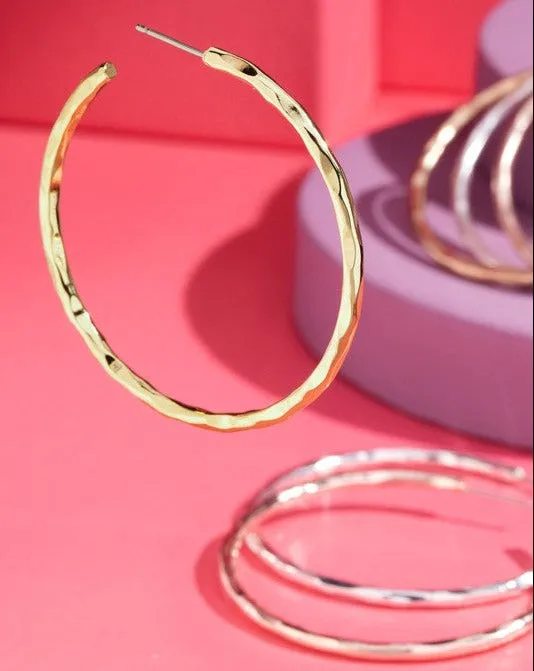 SKYLAR HAMMERED HOOP EARRINGS - 4 COLORS