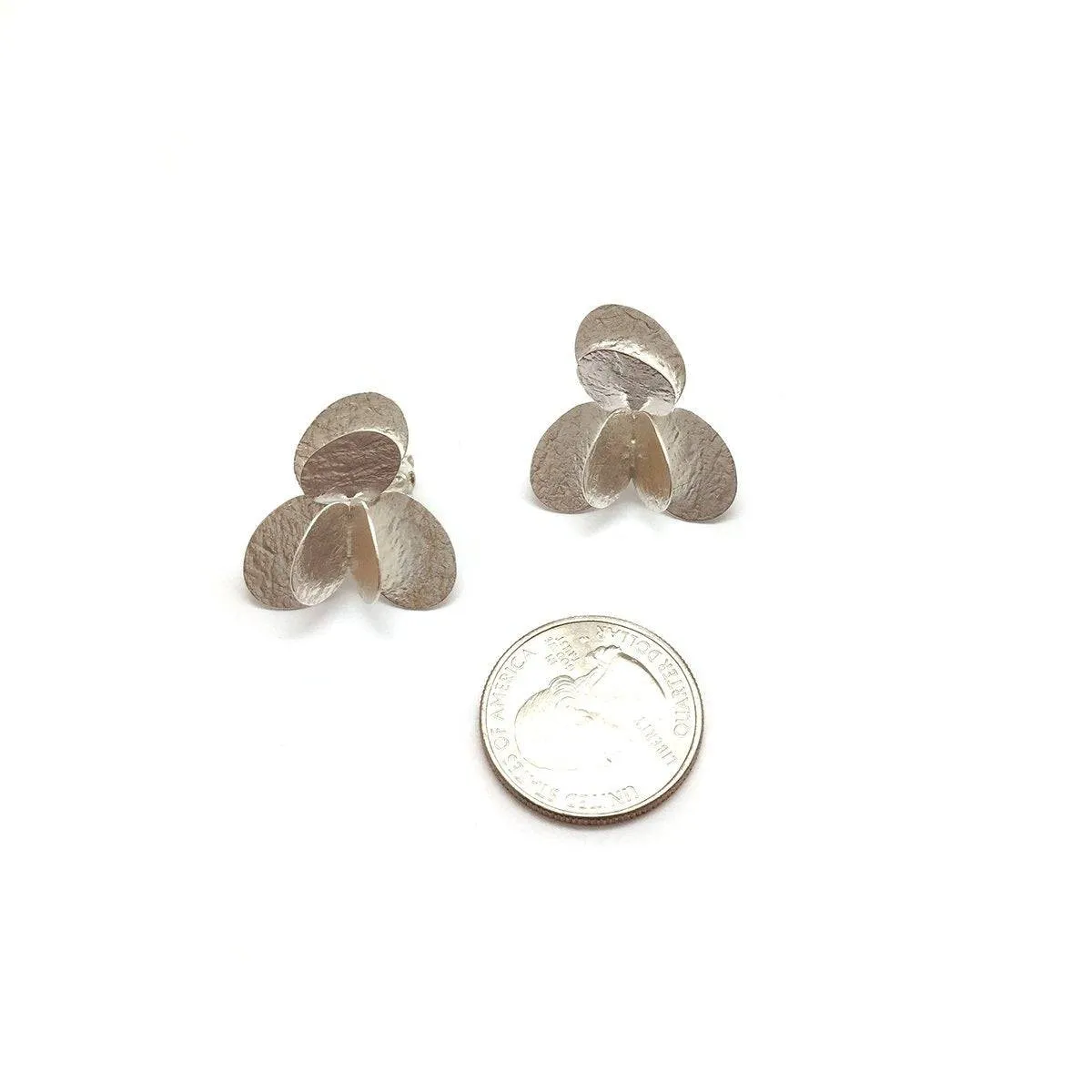 Small 3D Petal Earrings - Silver