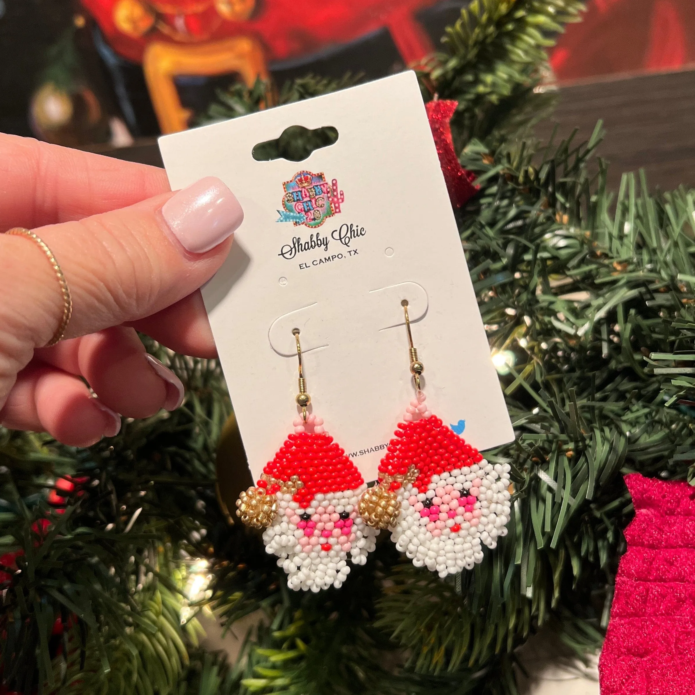 Small Beaded Santa Earrings