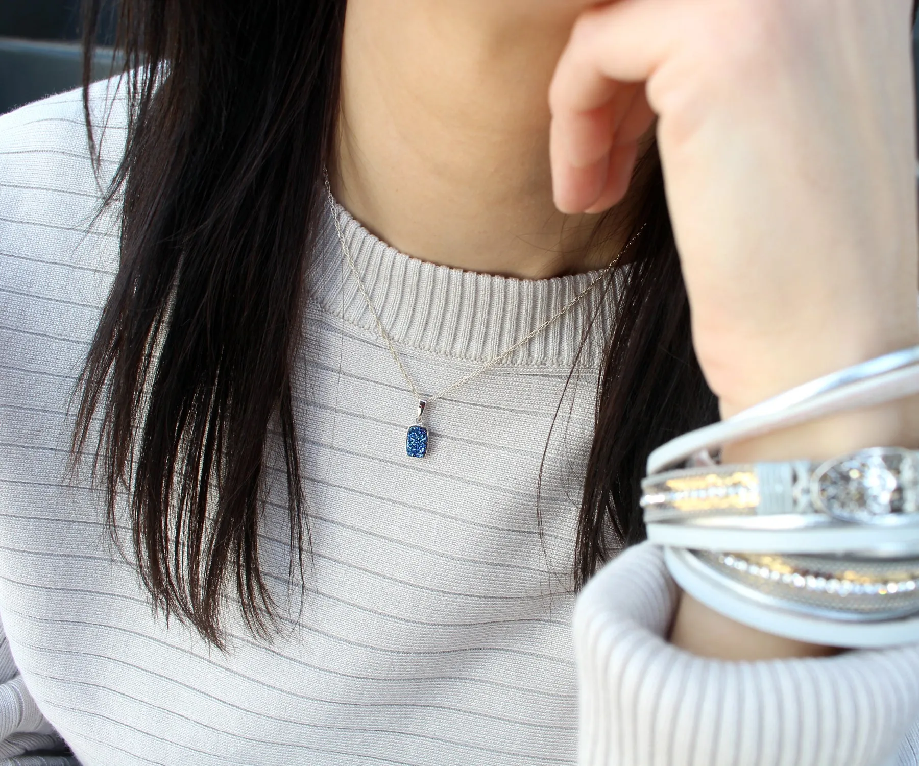 Small Rectangle Purple Rainbow Druzy Necklace