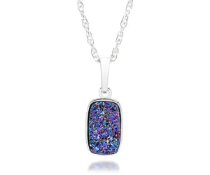 Small Rectangle Purple Rainbow Druzy Necklace
