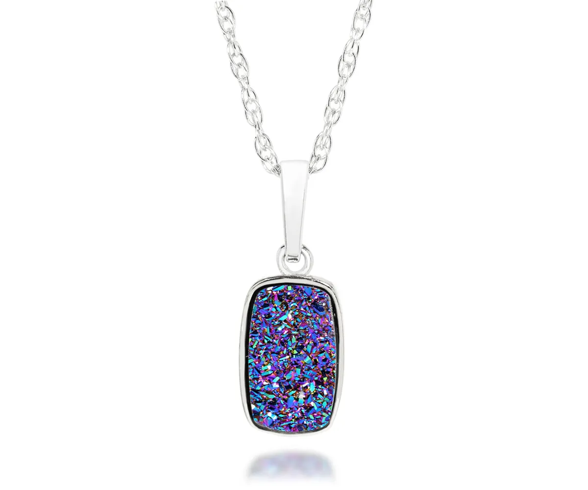 Small Rectangle Purple Rainbow Druzy Necklace