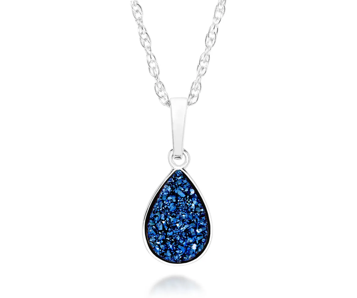 Small Teardrop Blue Druzy Necklace