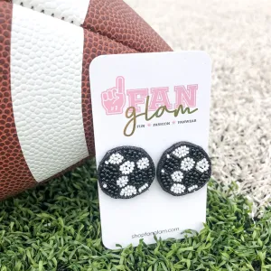 SOCCER BALL BEADED STUD EARRINGS BLACK/WHITE