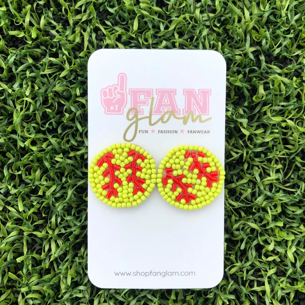 SOFTBALL BEADED STUD EARRINGS YELLOW