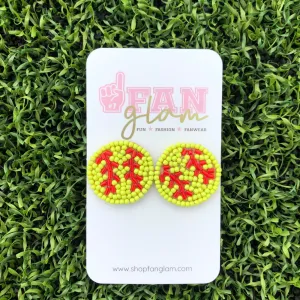 SOFTBALL BEADED STUD EARRINGS YELLOW