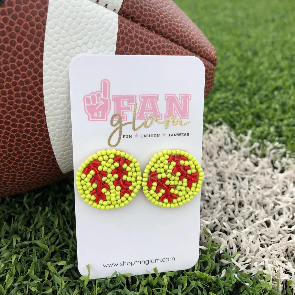 SOFTBALL BEADED STUD EARRINGS YELLOW
