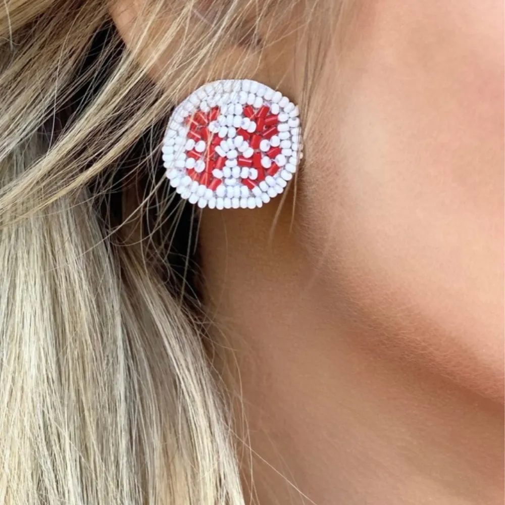 SOFTBALL BEADED STUD EARRINGS YELLOW