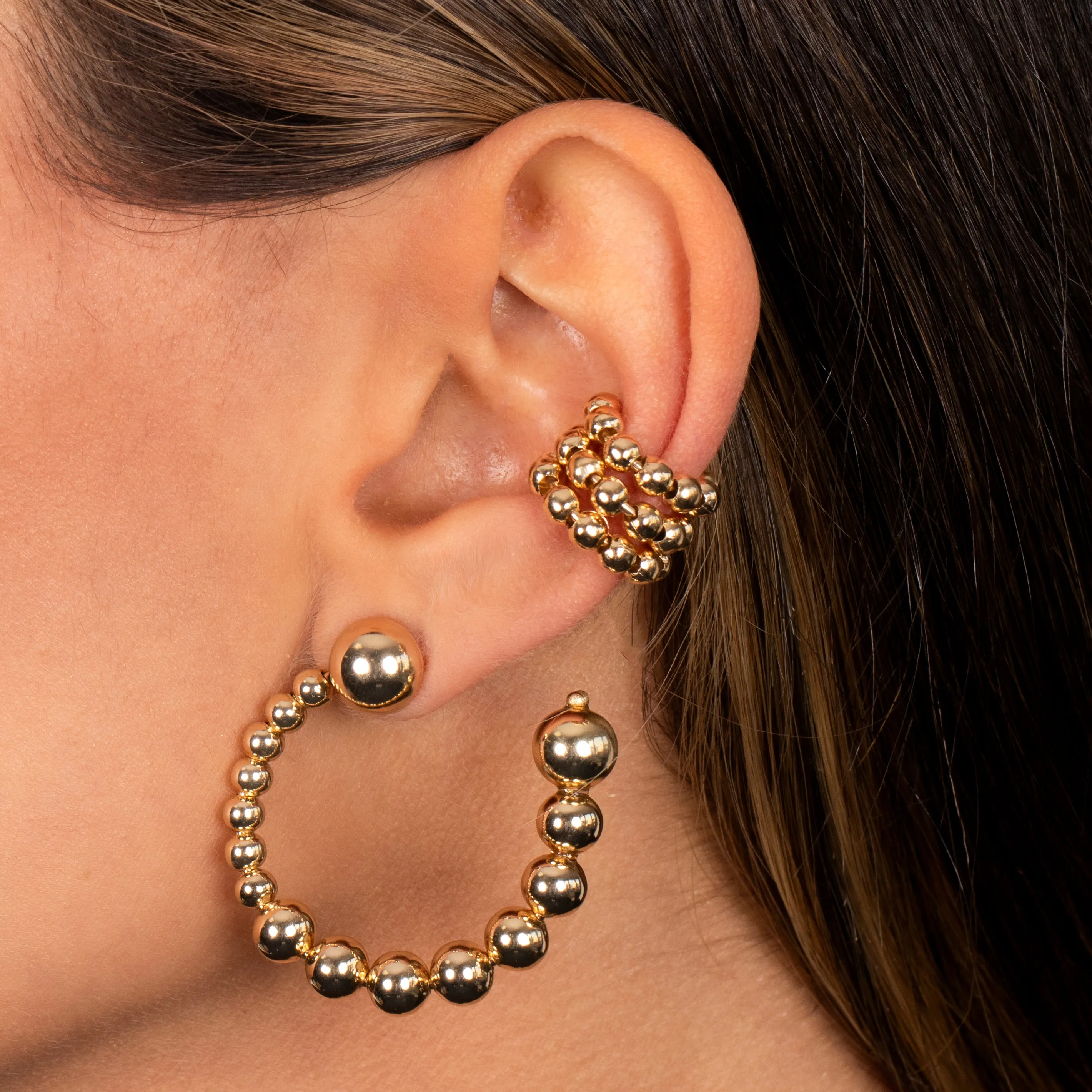 Solid Beaded Ball Loop Stud Earring