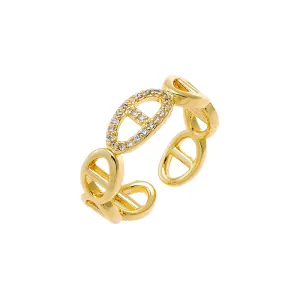 Solid/Pave Mariner Chain Adjustable Ring