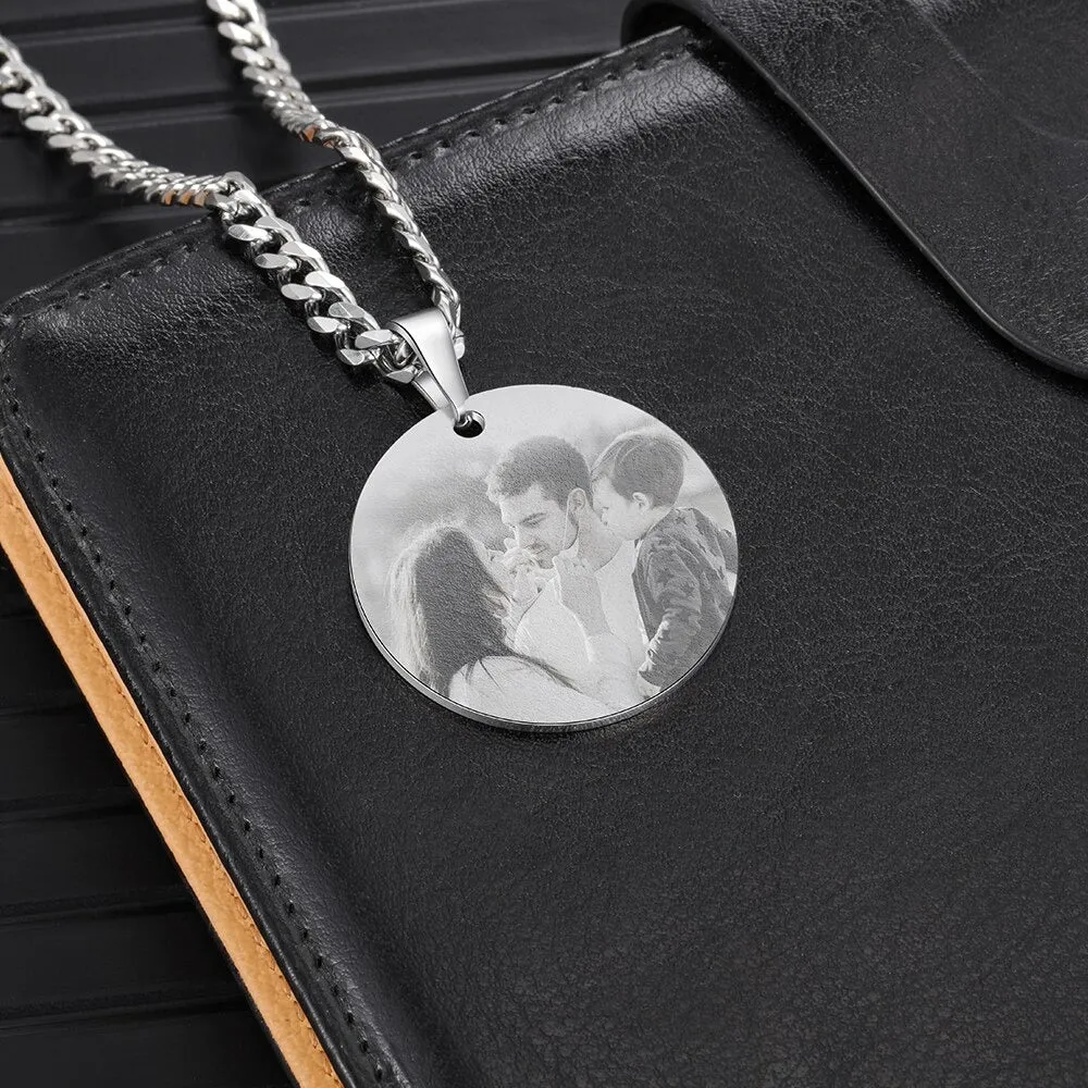 Stainless Steel Customized Photo Round Pendant Necklace
