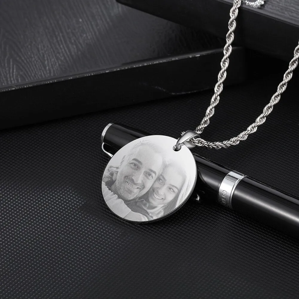 Stainless Steel Customized Photo Round Pendant Necklace