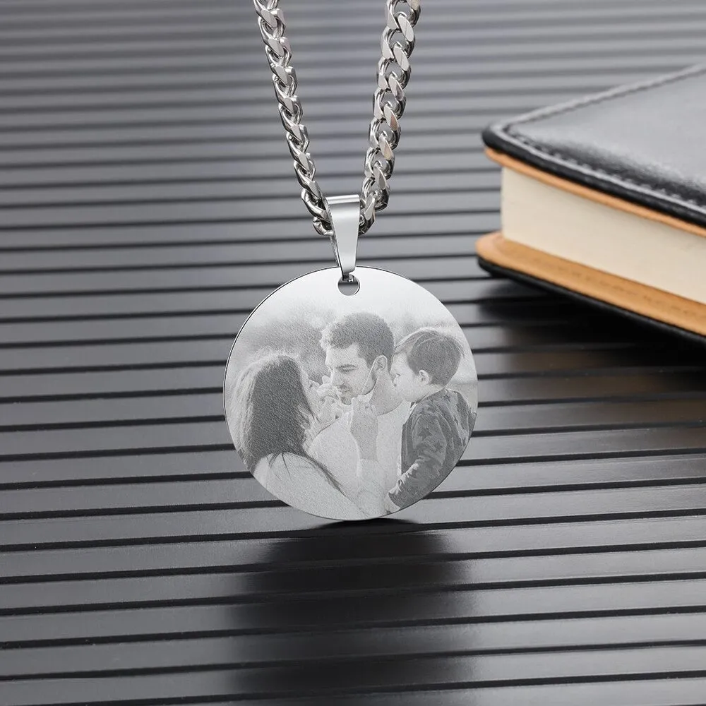 Stainless Steel Customized Photo Round Pendant Necklace