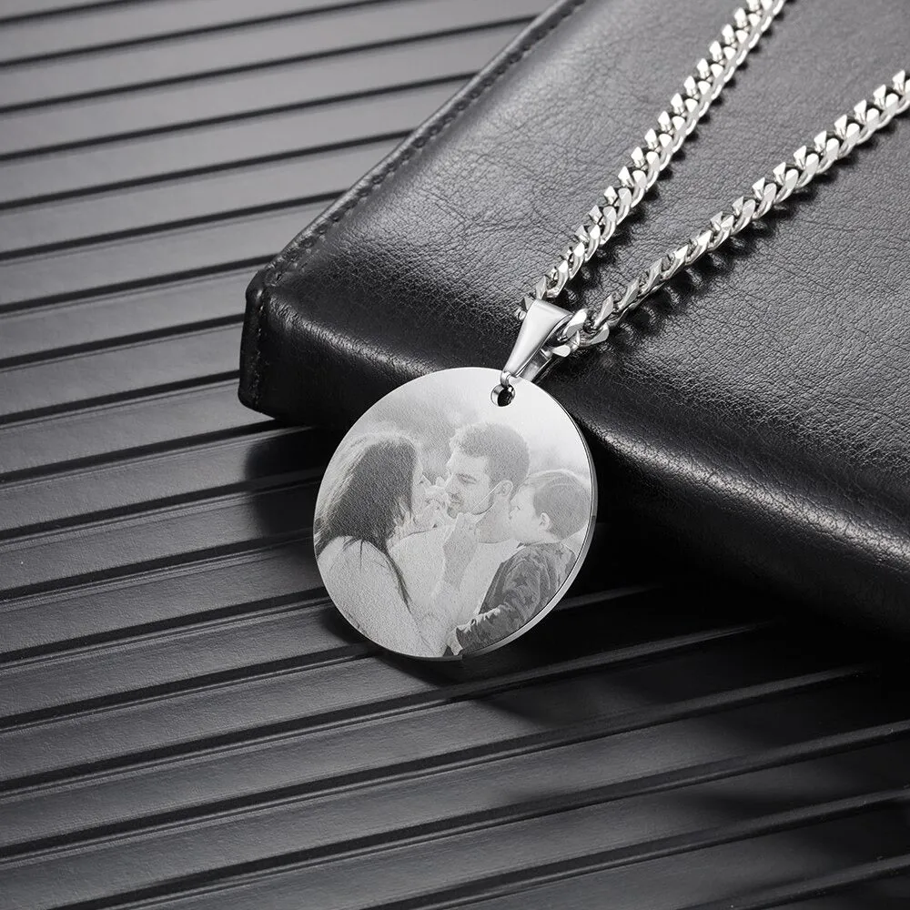 Stainless Steel Customized Photo Round Pendant Necklace