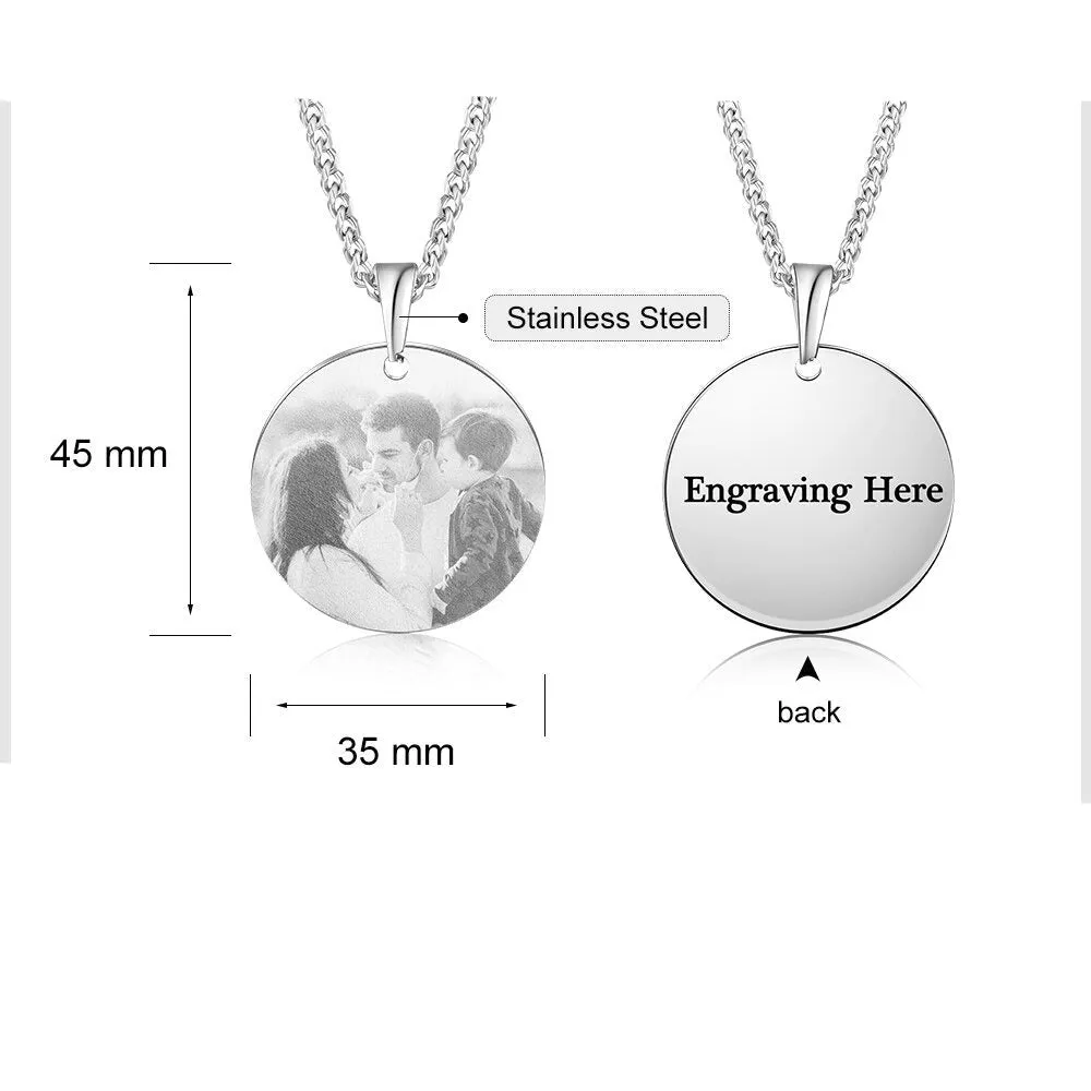 Stainless Steel Customized Photo Round Pendant Necklace