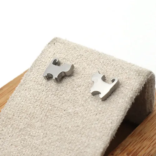 Stainless Steel Ear Post Stud Silver Tone Cat Earrings