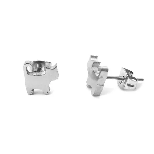 Stainless Steel Ear Post Stud Silver Tone Cat Earrings