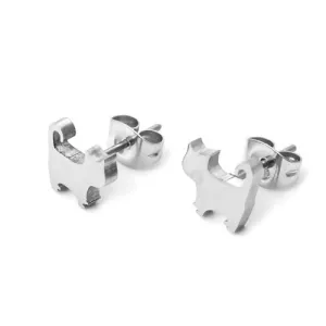 Stainless Steel Ear Post Stud Silver Tone Cat Earrings