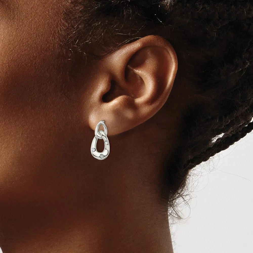 Stainless Steel Polished w/Crystal Two Loop Post Earrings