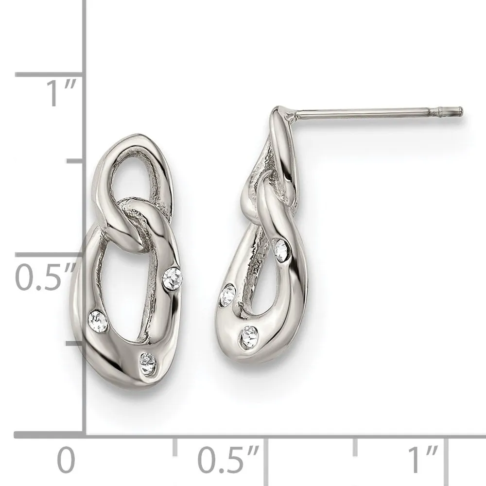 Stainless Steel Polished w/Crystal Two Loop Post Earrings