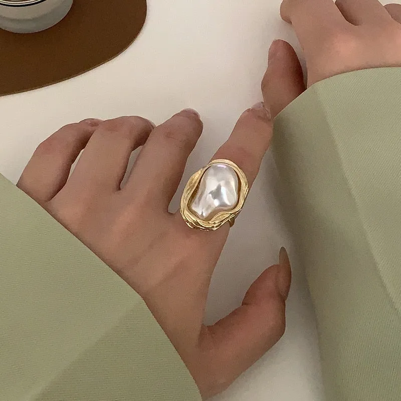 Starfish Pearl Ring Shape Adjustable Rings For Women