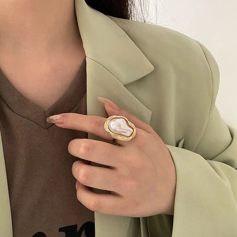 Starfish Pearl Ring Shape Adjustable Rings For Women