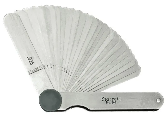 Starrett 66 Inch Thickness Gauge 66 Thickness Gauges Tempered Steel Thickness Gauge, .0015-.025" Range, 26 Leaves