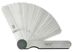 Starrett 66 Inch Thickness Gauge 66 Thickness Gauges Tempered Steel Thickness Gauge, .0015-.025" Range, 26 Leaves