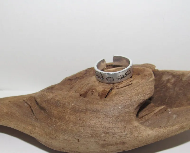 Sterling Momma bear Adjustable stamped ring,  baby bear love aluminum ring, inspiration rings, adjustable silver ring, stamped jewelry,