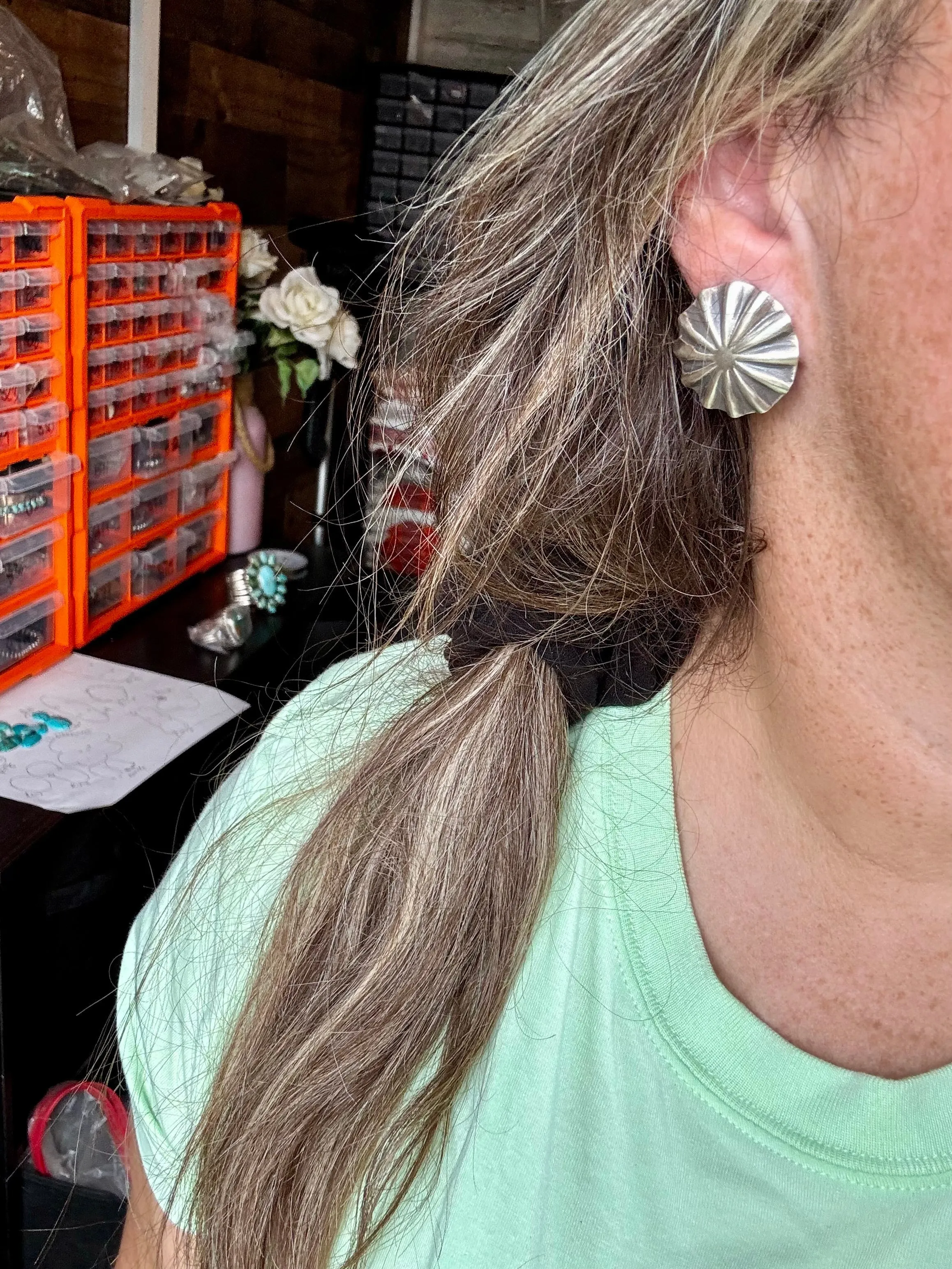 Sterling Silver Concho Earrings