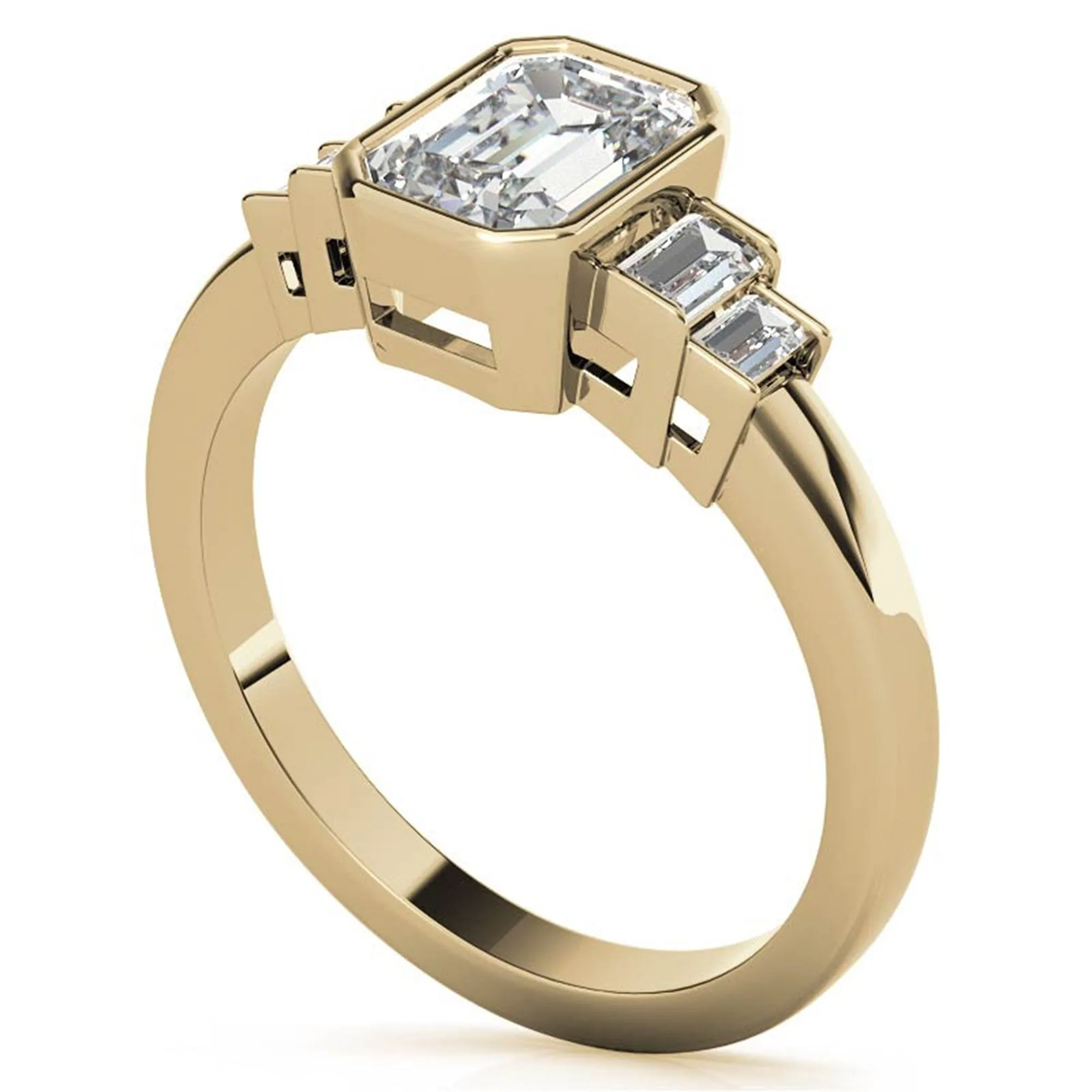 Sterling Silver Emerald-Cut Three-Stone Adjustable Engagement Yellow Gold Ring For Woman
