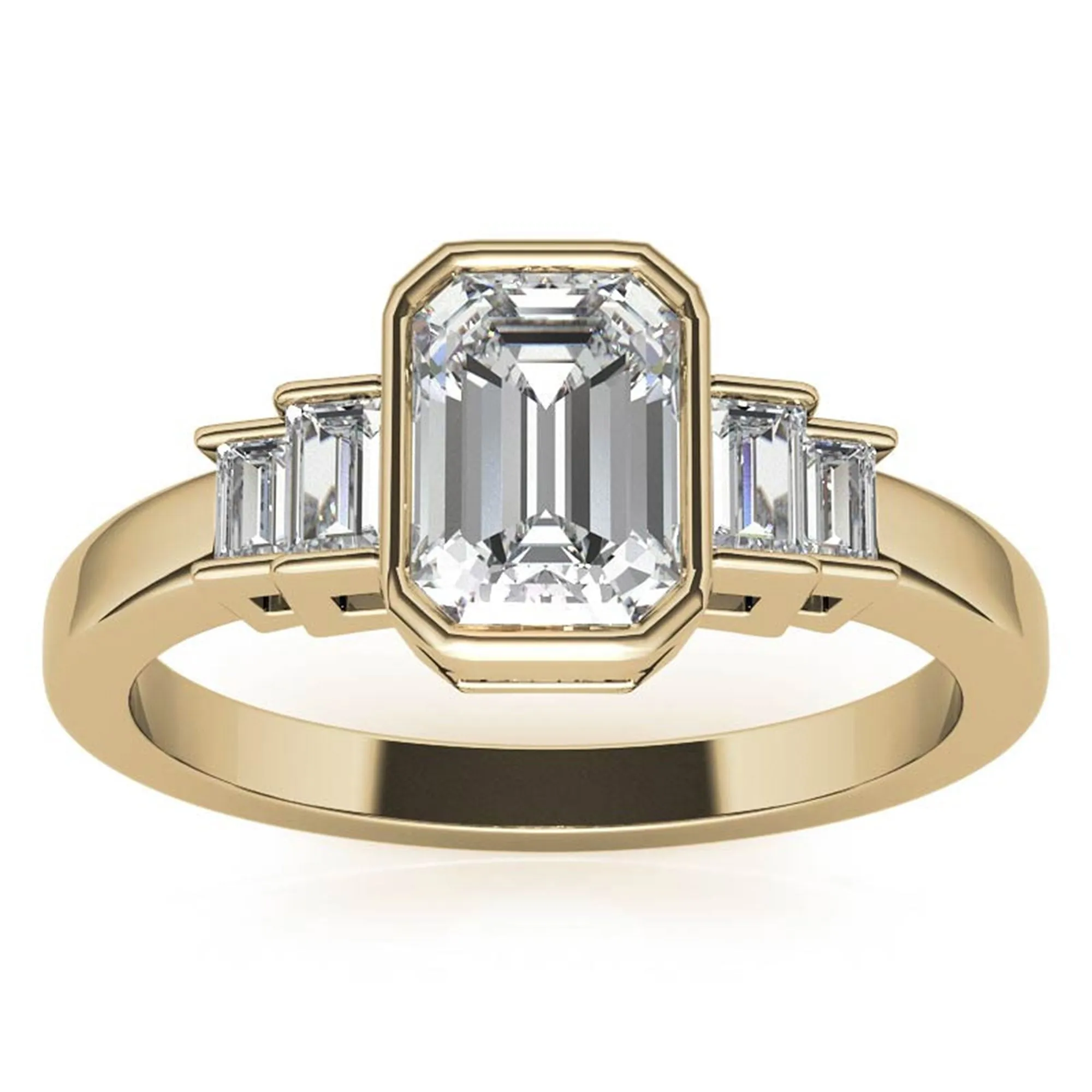Sterling Silver Emerald-Cut Three-Stone Adjustable Engagement Yellow Gold Ring For Woman