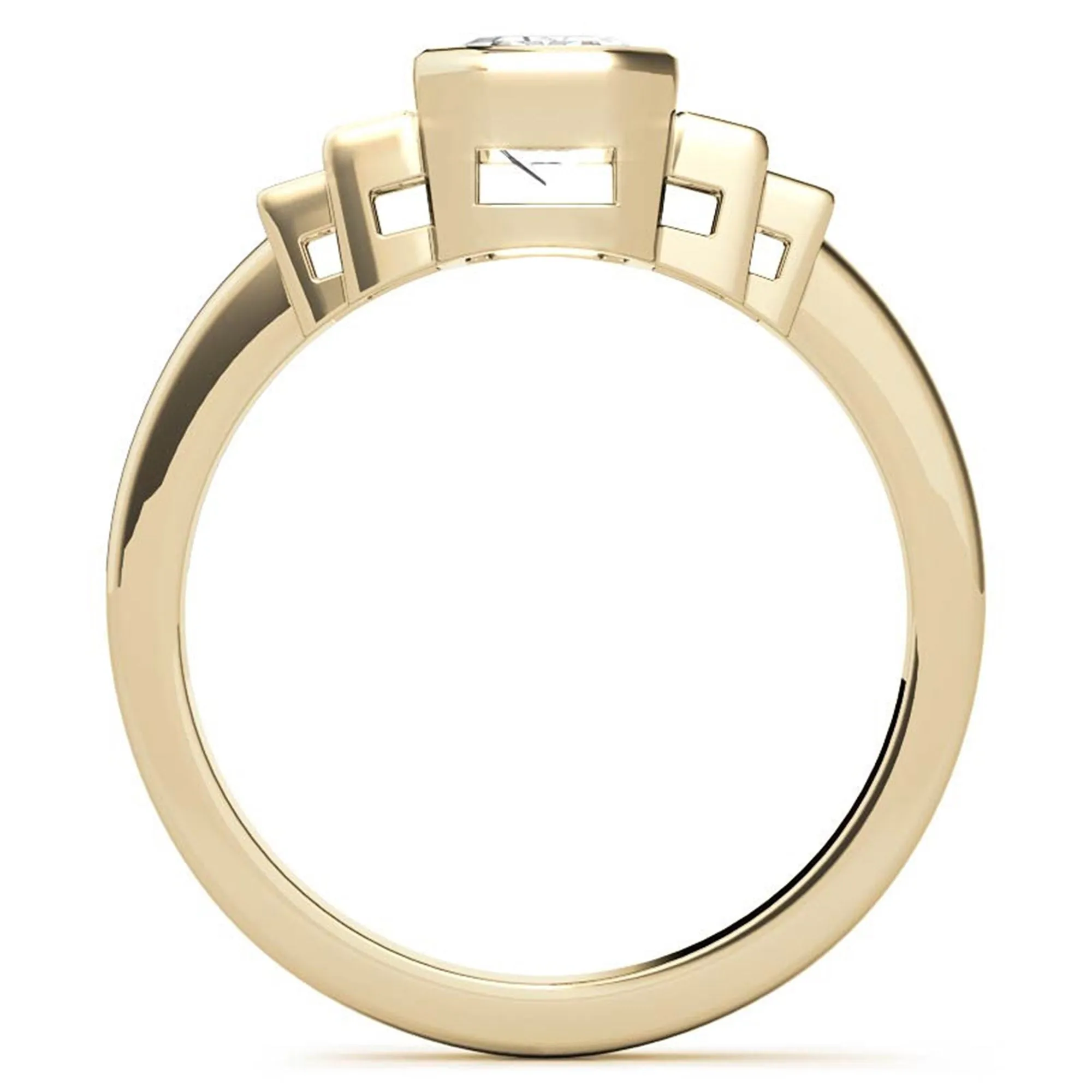 Sterling Silver Emerald-Cut Three-Stone Adjustable Engagement Yellow Gold Ring For Woman