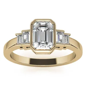Sterling Silver Emerald-Cut Three-Stone Adjustable Engagement Yellow Gold Ring For Woman