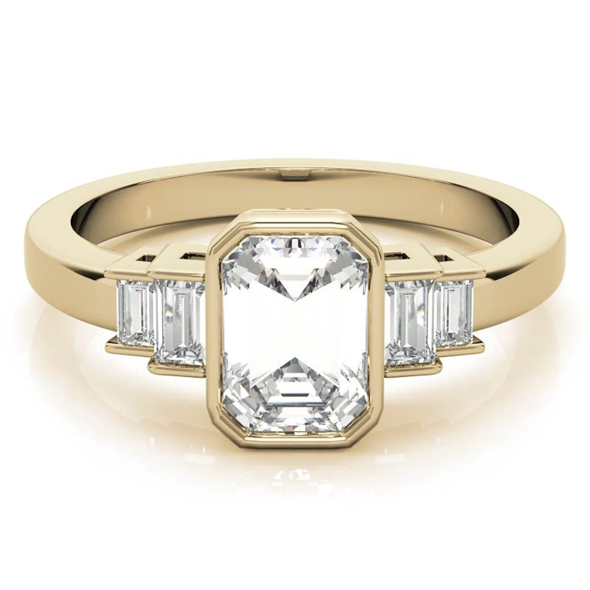 Sterling Silver Emerald-Cut Three-Stone Adjustable Engagement Yellow Gold Ring For Woman
