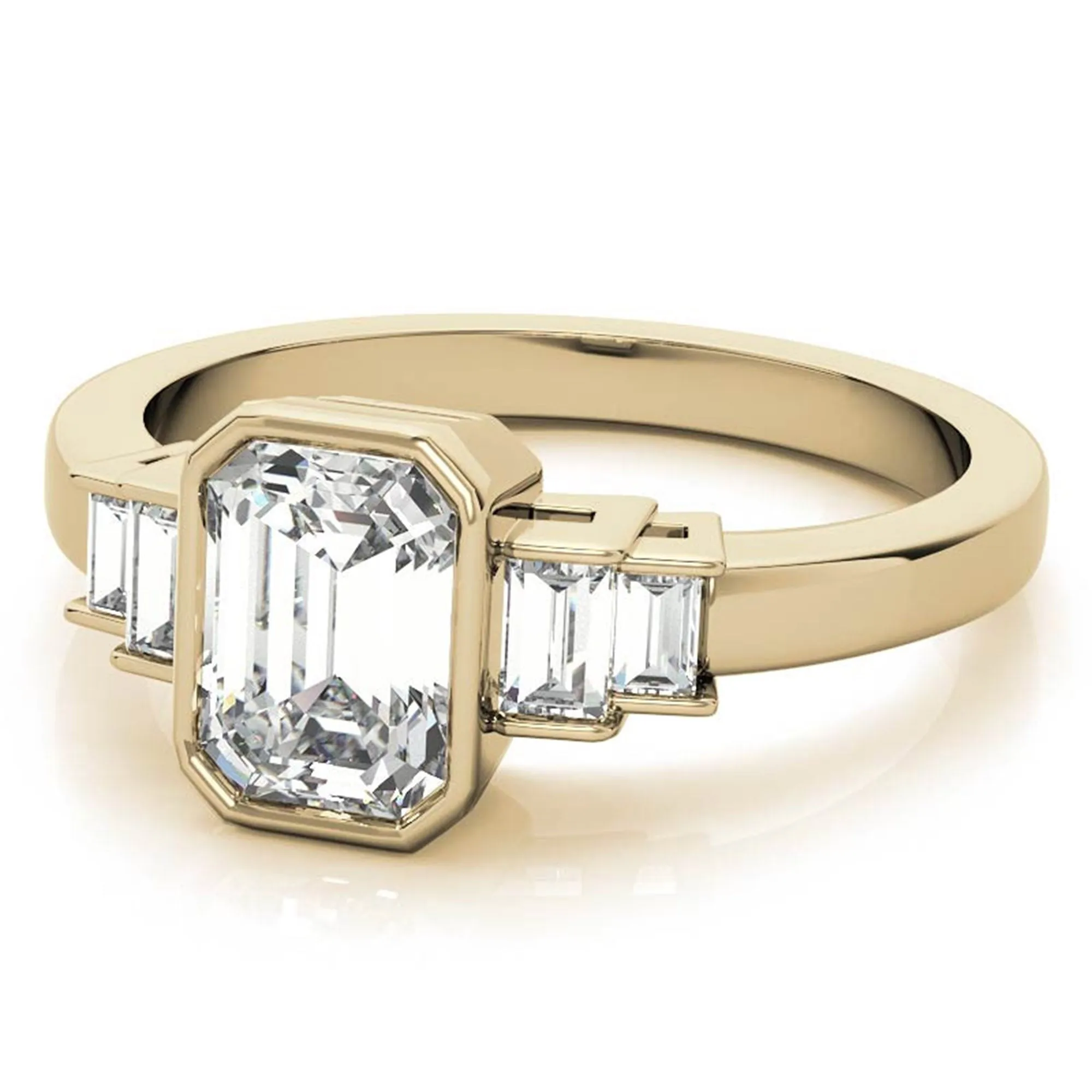 Sterling Silver Emerald-Cut Three-Stone Adjustable Engagement Yellow Gold Ring For Woman