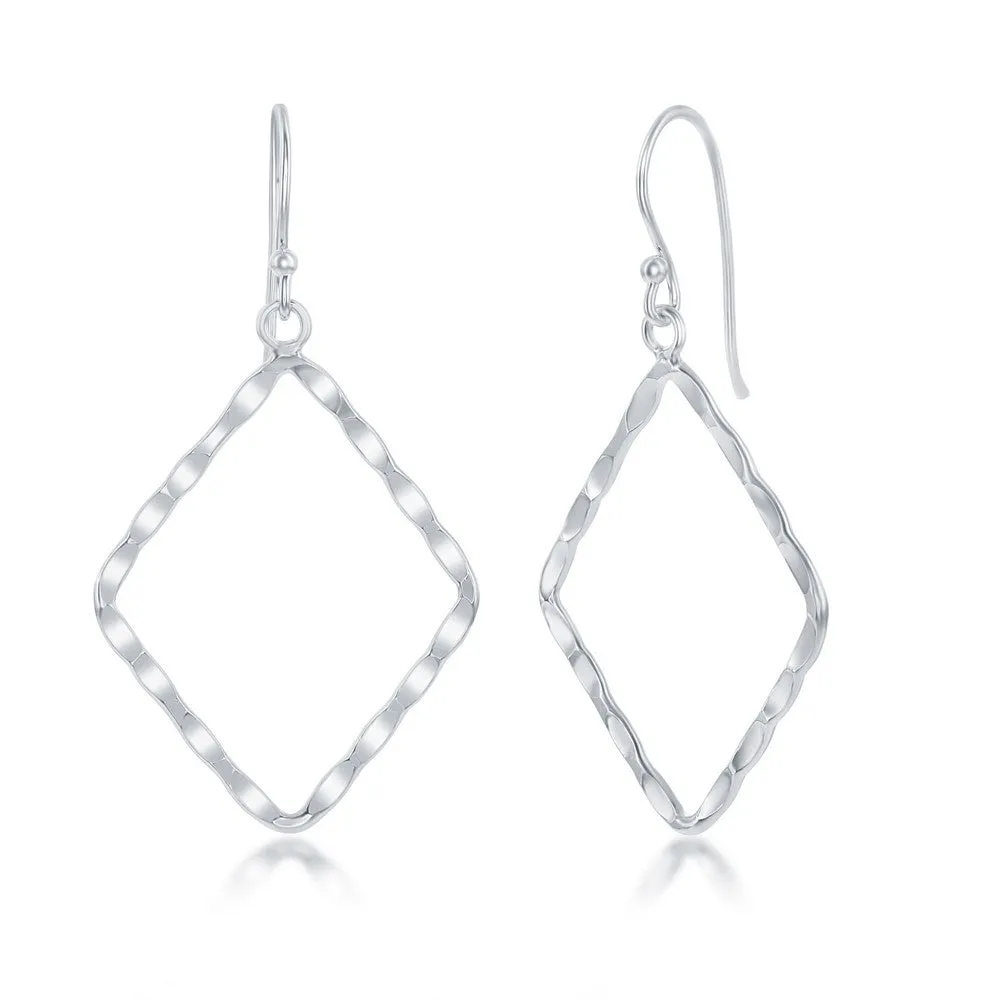 Sterling Silver Hammered Diamond Shaped Earrings (95225)