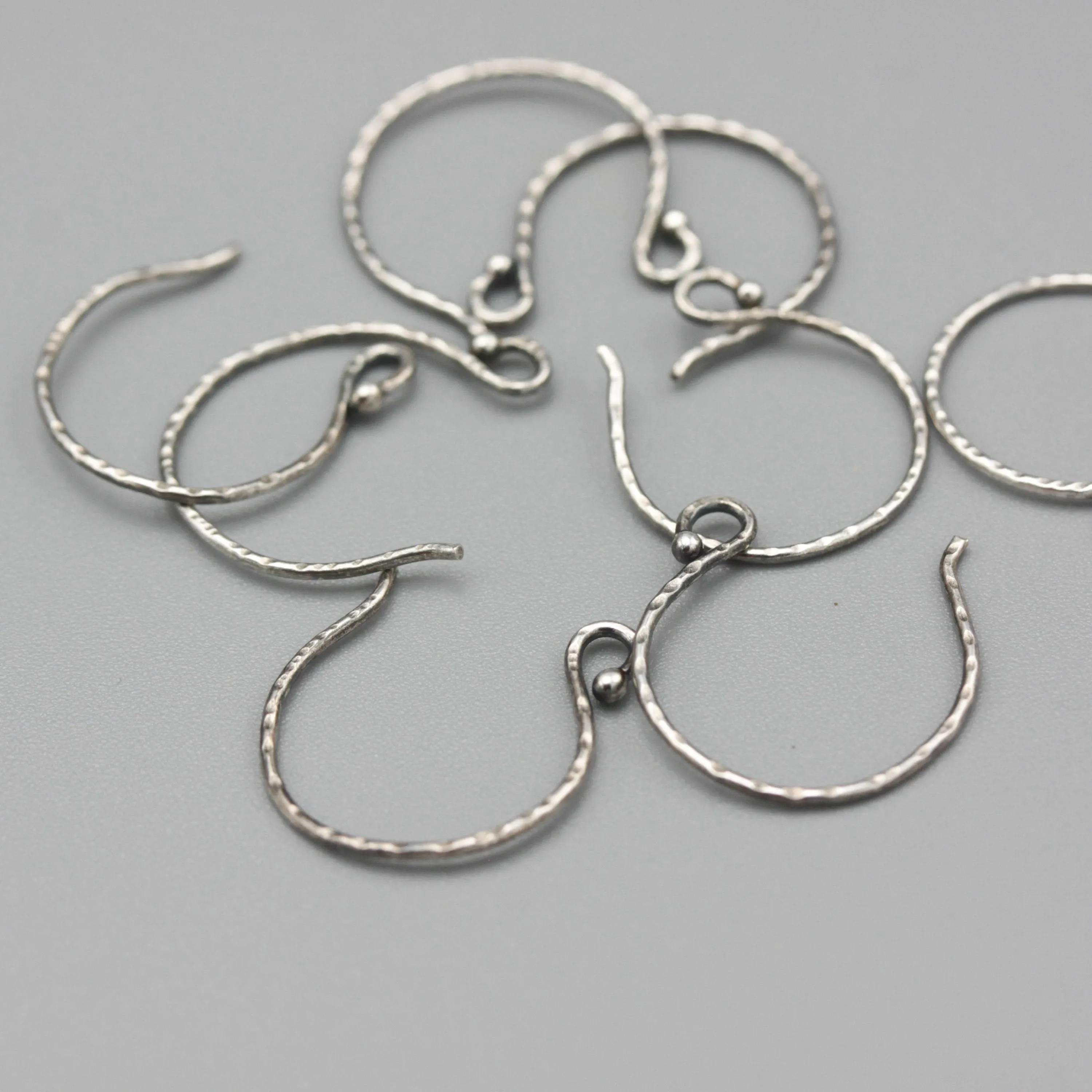 Sterling silver oxidized hammered earrings outside loop and ball, Ear Wires, 925 Sterling Silver, Ear Hooks, Simple Classic with 1.5mm ball