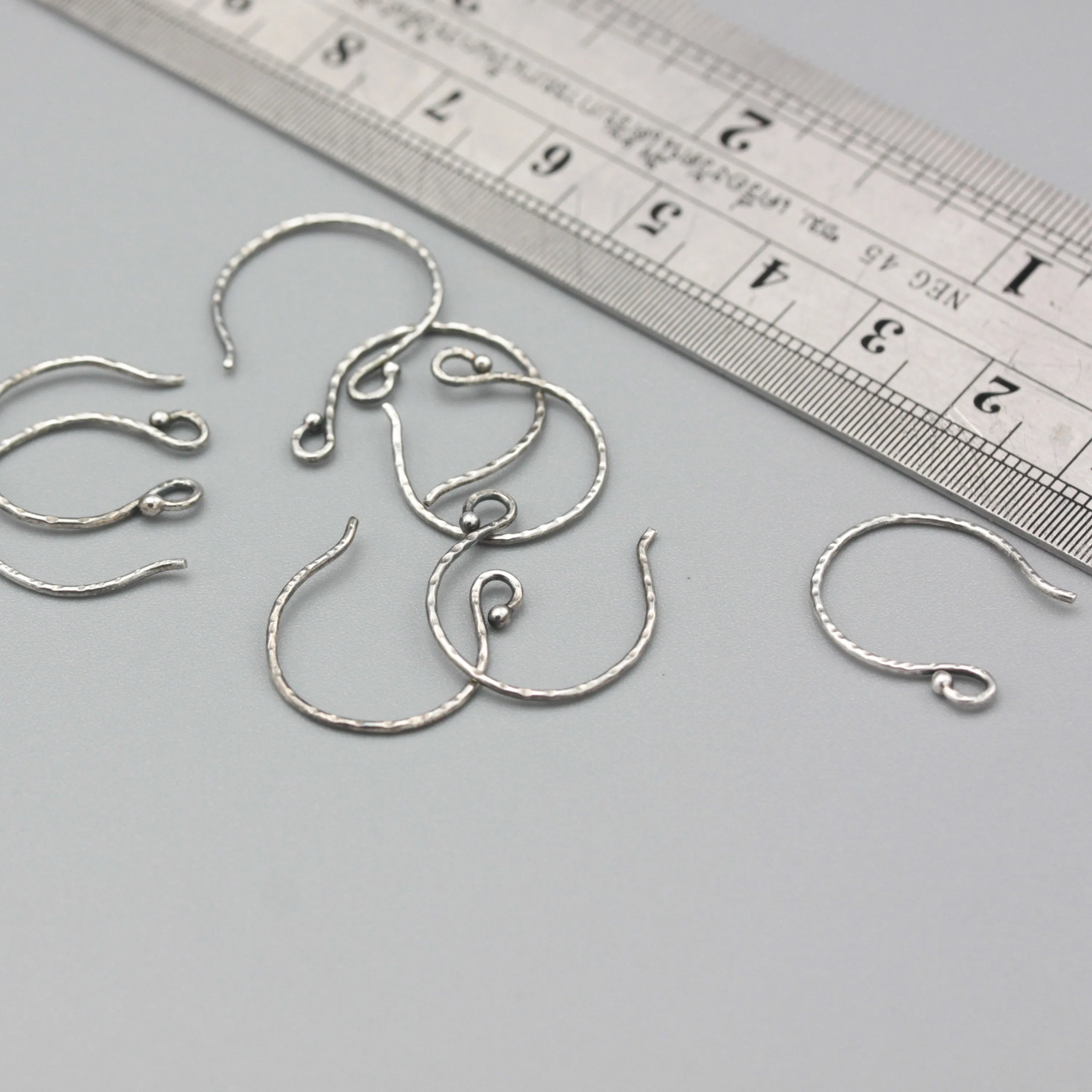 Sterling silver oxidized hammered earrings outside loop and ball, Ear Wires, 925 Sterling Silver, Ear Hooks, Simple Classic with 1.5mm ball