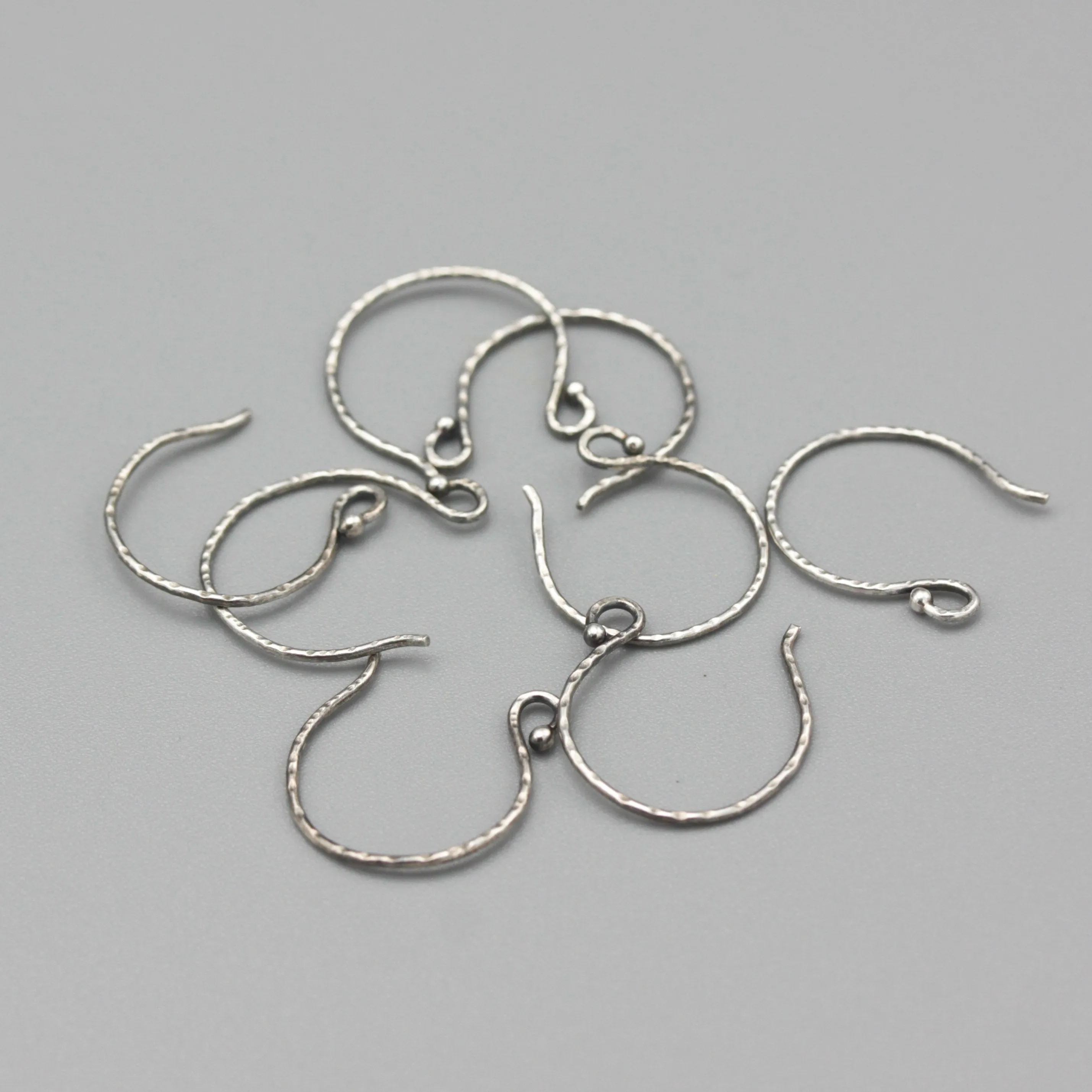 Sterling silver oxidized hammered earrings outside loop and ball, Ear Wires, 925 Sterling Silver, Ear Hooks, Simple Classic with 1.5mm ball