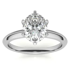 Sterling Silver Six-Prong Adjustable Solitaire White Gold Engagement Ring for Women
